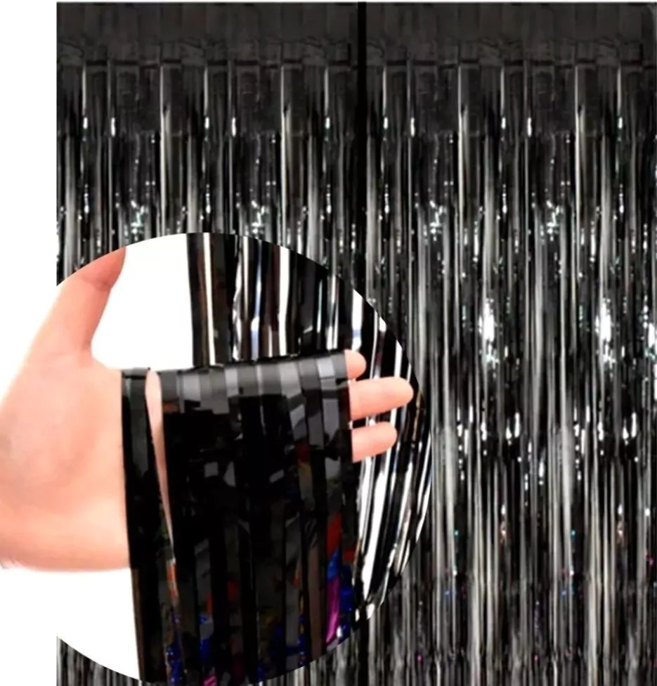 CORTINA LLUVIA * NEGRO * METALIZADA FOIL FRINGE CURTAIN