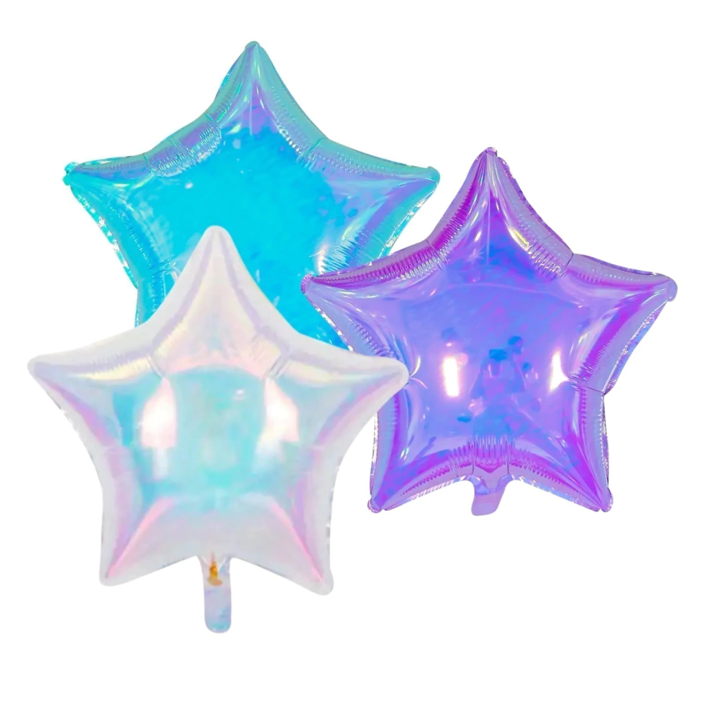 GLOBOS - ESTRELLAS IRIDISCENTE 18" x 5 UNIDADES - (AIRE O HELIO)
