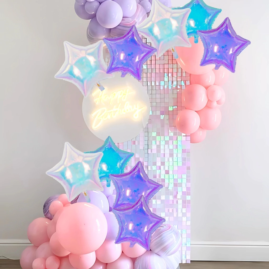 GLOBOS - ESTRELLAS IRIDISCENTE 18" x 5 UNIDADES - (AIRE O HELIO)