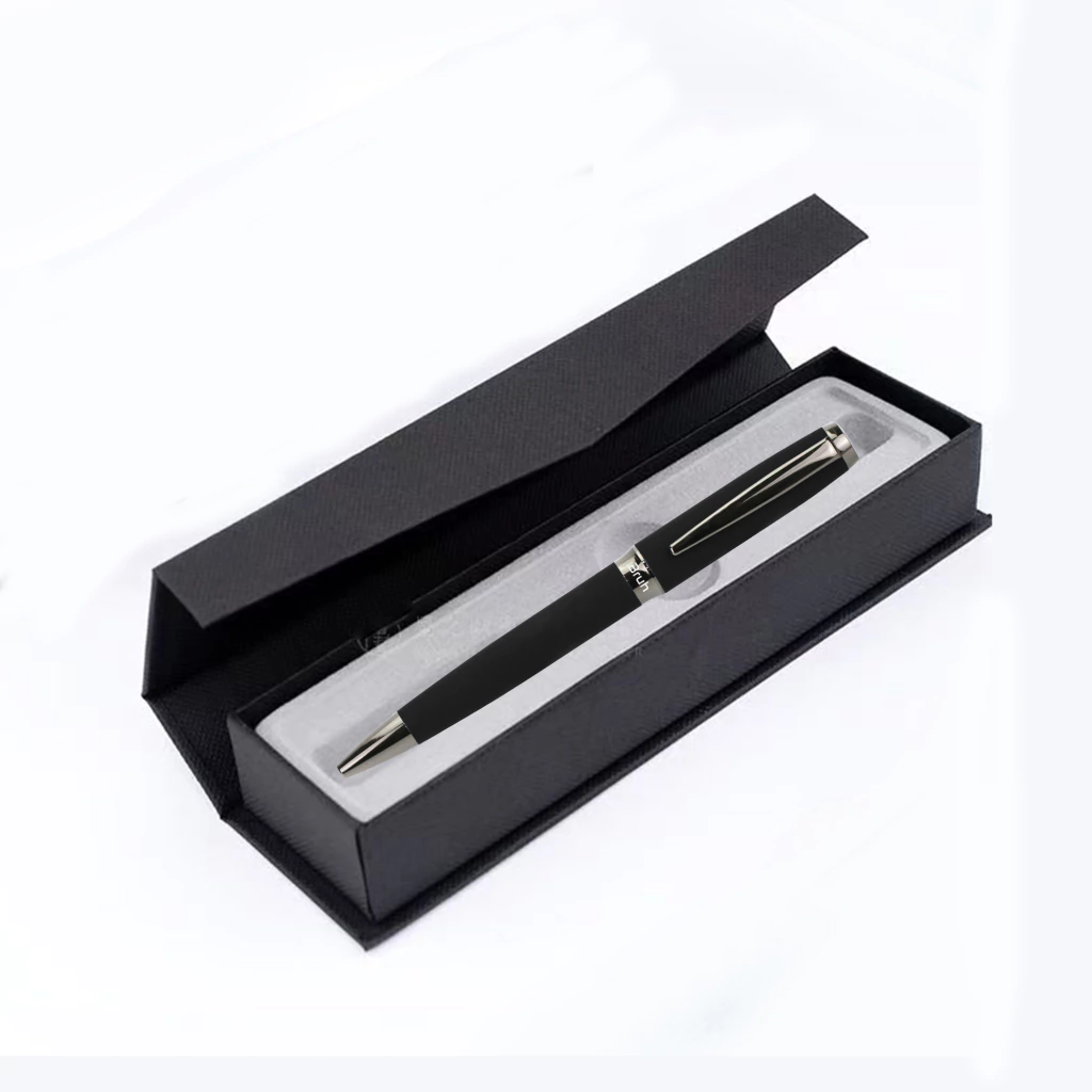 Lapicera Metálica BRUH *HAMBURGO NEGRA c/ Estuche Rigido + Bolsa para Regalo* de Giro PREMIUM (Tinta Azul)