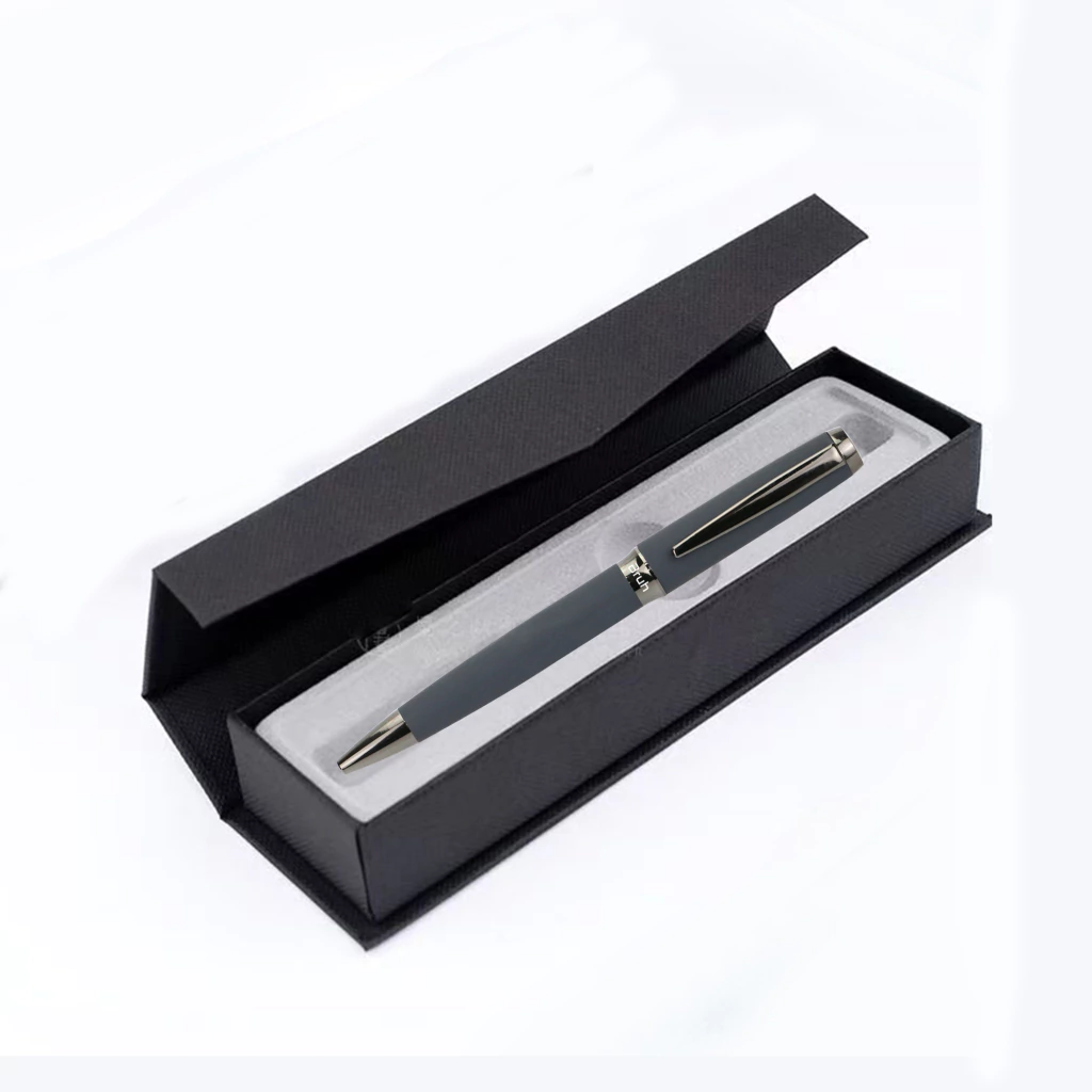 Lapicera Metálica BRUH *HAMBURGO GRIS c/ Estuche Rigido + Bolsa para Regalo* de Giro PREMIUM (Tinta Azul)