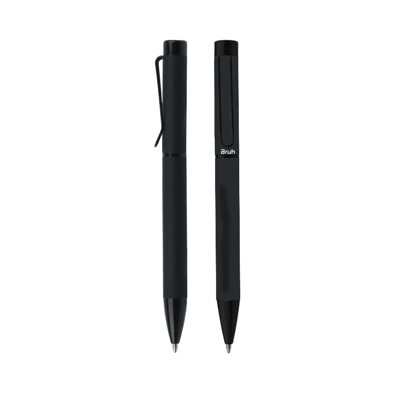 Lapicera Metálica BRUH *BERLIN NEGRA c/ Estuche de tela para Regalo* de Giro PREMIUM (Tinta Azul)