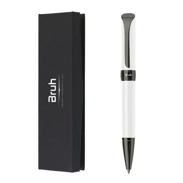 Lapicera Metálica BRUH *MUNICH BLANCA c/ Estuche Rigido + Bolsa para Regalo* de Giro PREMIUM (Tinta Azul)