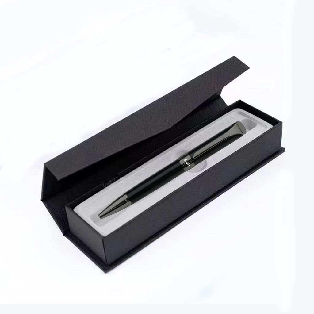 Lapicera Metálica BRUH *MUNICH NEGRA c/ Estuche Rigido + Bolsa para Regalo* de Giro PREMIUM (Tinta Azul)