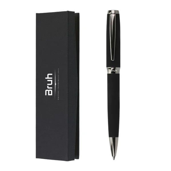Lapicera Metálica BRUH *HAMBURGO NEGRA c/ Estuche Rigido + Bolsa para Regalo* de Giro PREMIUM (Tinta Azul)