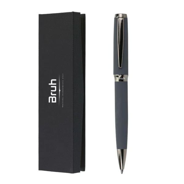 Lapicera Metálica BRUH *HAMBURGO GRIS c/ Estuche Rigido + Bolsa para Regalo* de Giro PREMIUM (Tinta Azul)
