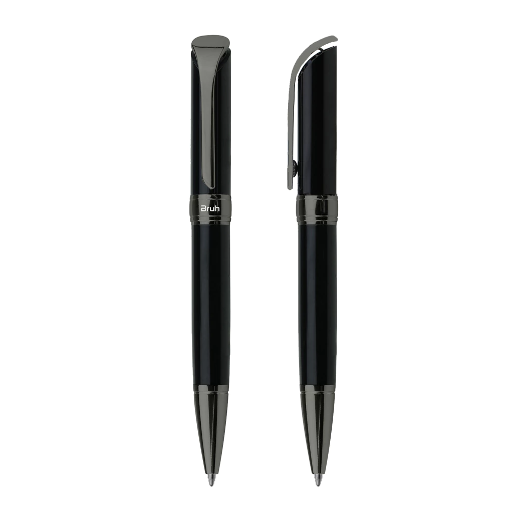 Lapicera Metálica BRUH *MUNICH NEGRA c/ Estuche Rigido + Bolsa para Regalo* de Giro PREMIUM (Tinta Azul)